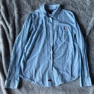 U.S. Polo Assn Striped Poplin Shirt Women Sz M Preppy Classic